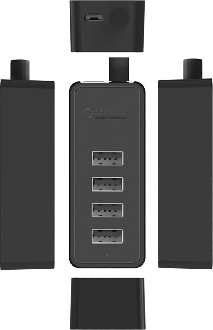 Hub Orico W5P-U2-100, 4x USB-A 2.0 + microUSB, 1m, zi