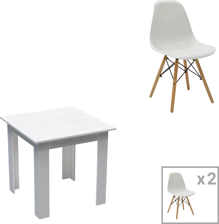 Set tavoline me dy karrige Manka-Julita, ngjyrë e bardhë, 80x80x77cm