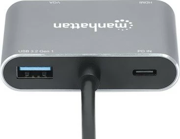 Adapter MANHATTAN USB-C në HDMI & VGA 4in1, Power Delivery, gri
