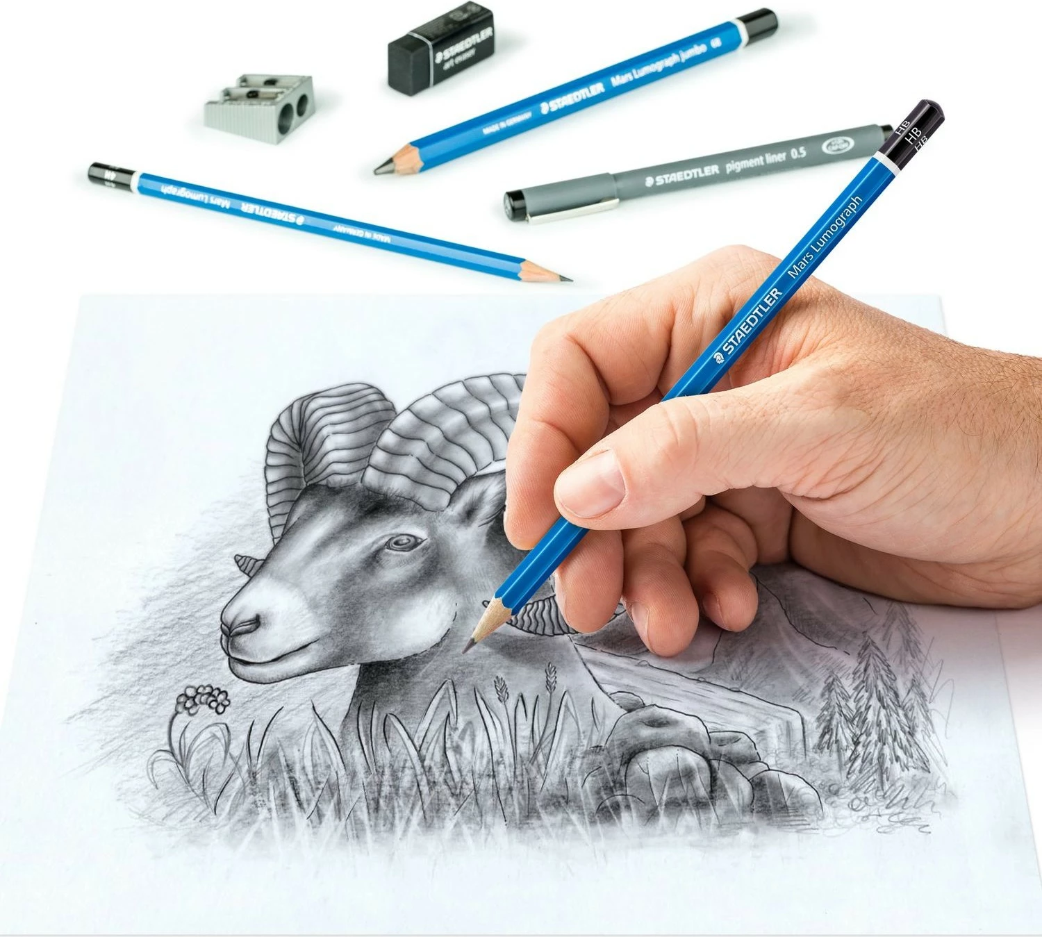 Set vizatimi STAEDTLER Gemischtes Zeichen Set, 7 copë, blu/gri