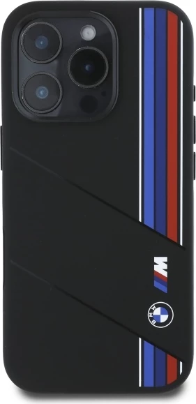 Mbështjellës BMW Silicone Cut Tricolor Lines MagSafe për iPhone 16 Pro, Zi