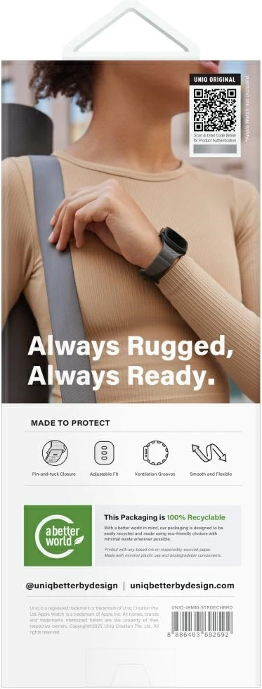 Rrip gome për Apple Watch UNIQ Stride De Rubber, 44/45/46/49 mm, Gri