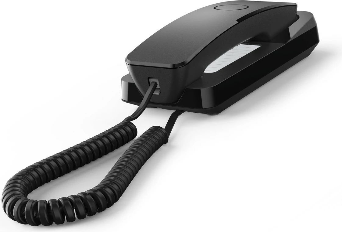 Telefon fiks me kabllo, Gigaset DESK 200, 10 numra shpejtë, montim mur/tryezë, i ushqyer nga linja, i zi