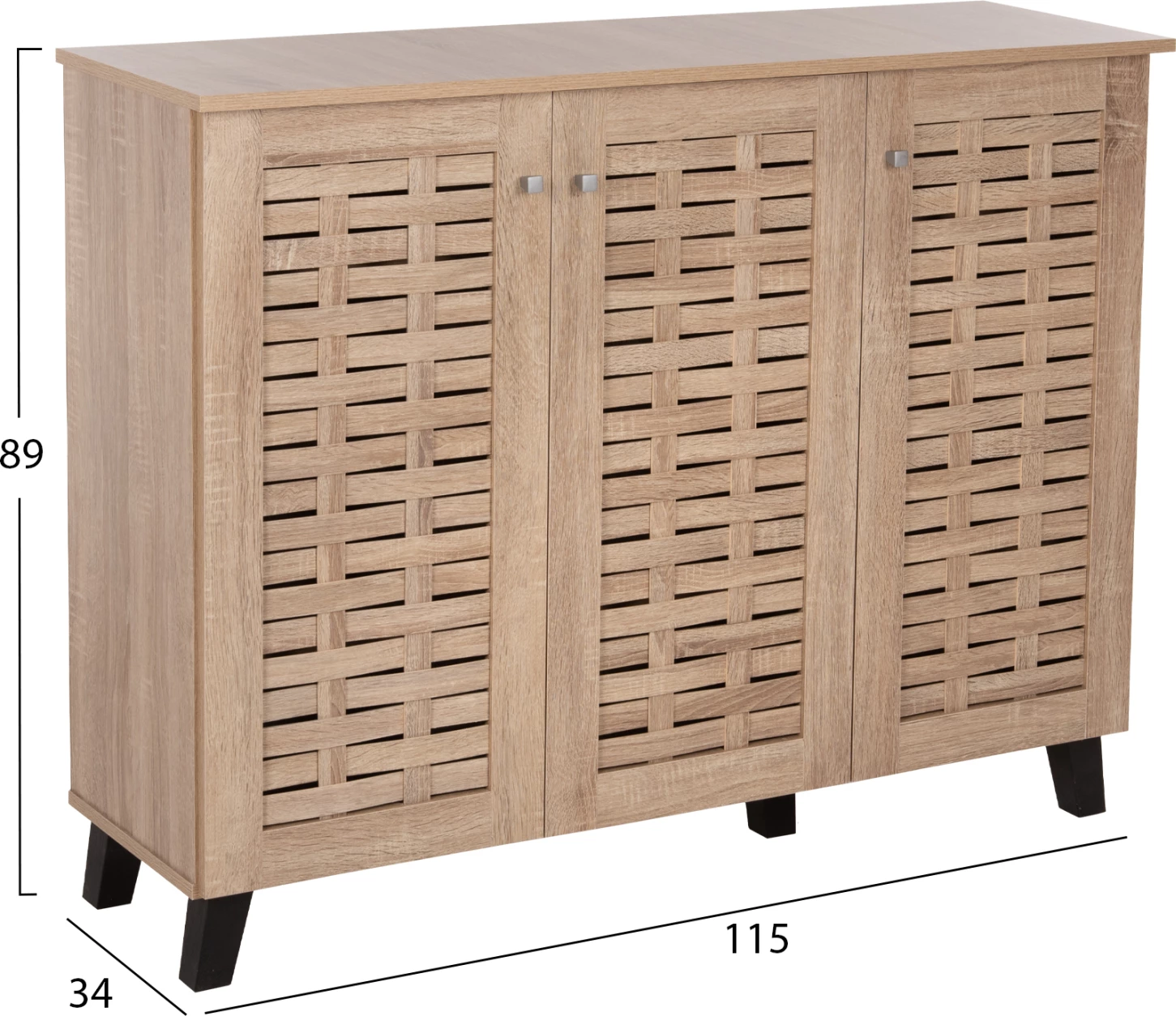 Dollap këpucësh PRODY, melaminë, ngjyrë Sonama, 3 dyer, 115x34x89H cm