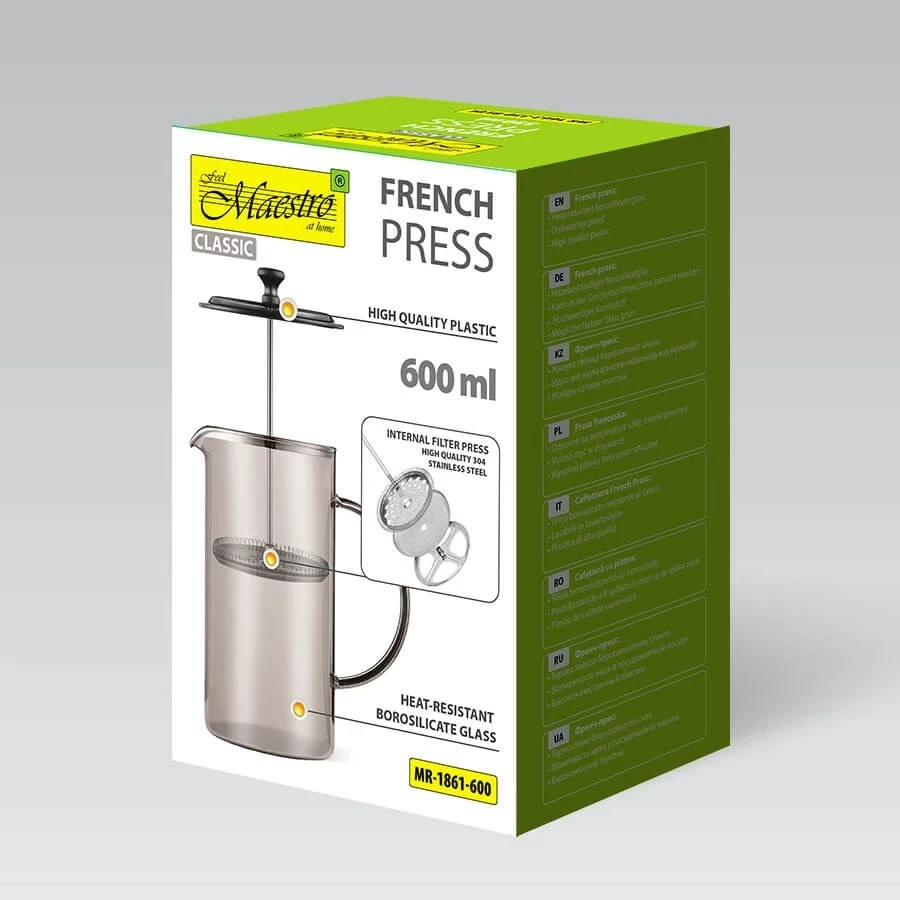 French press Maestro MR-1861-600, 600 ml, e zezë