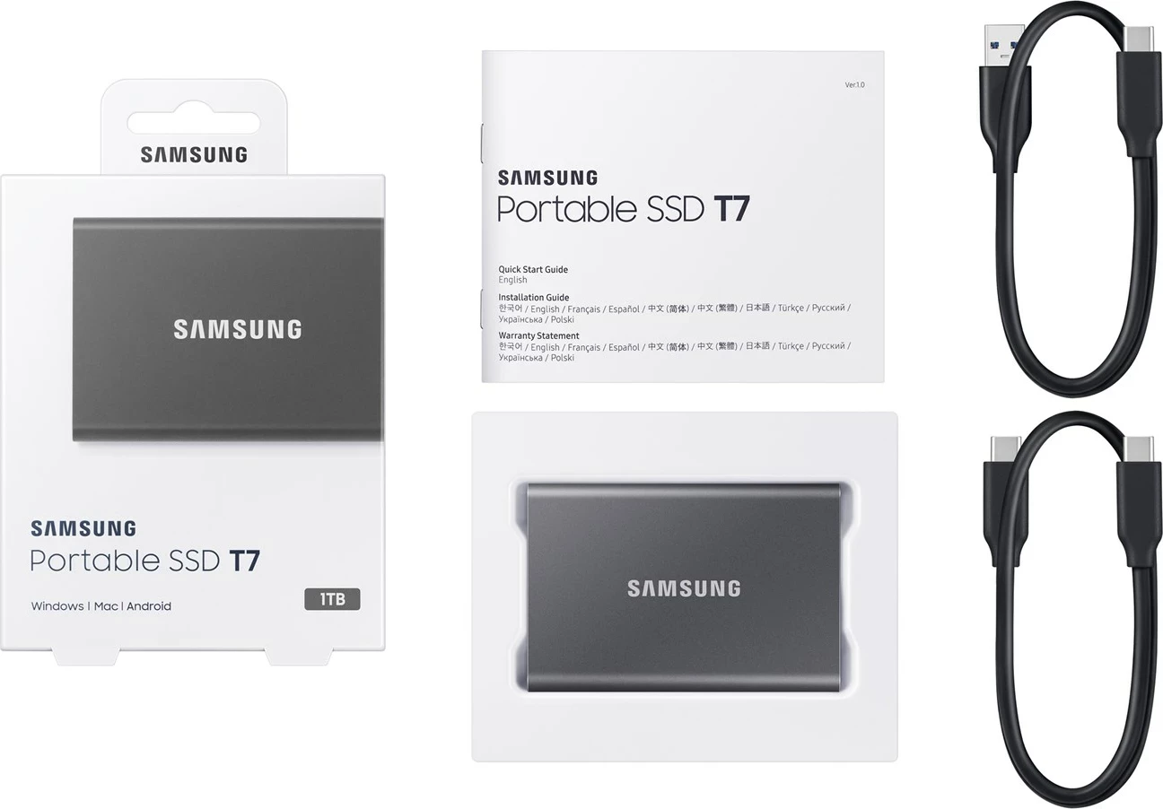 Disk SSD i jashtëm Samsung Portable T7, 1 TB, USB- C, hiri
