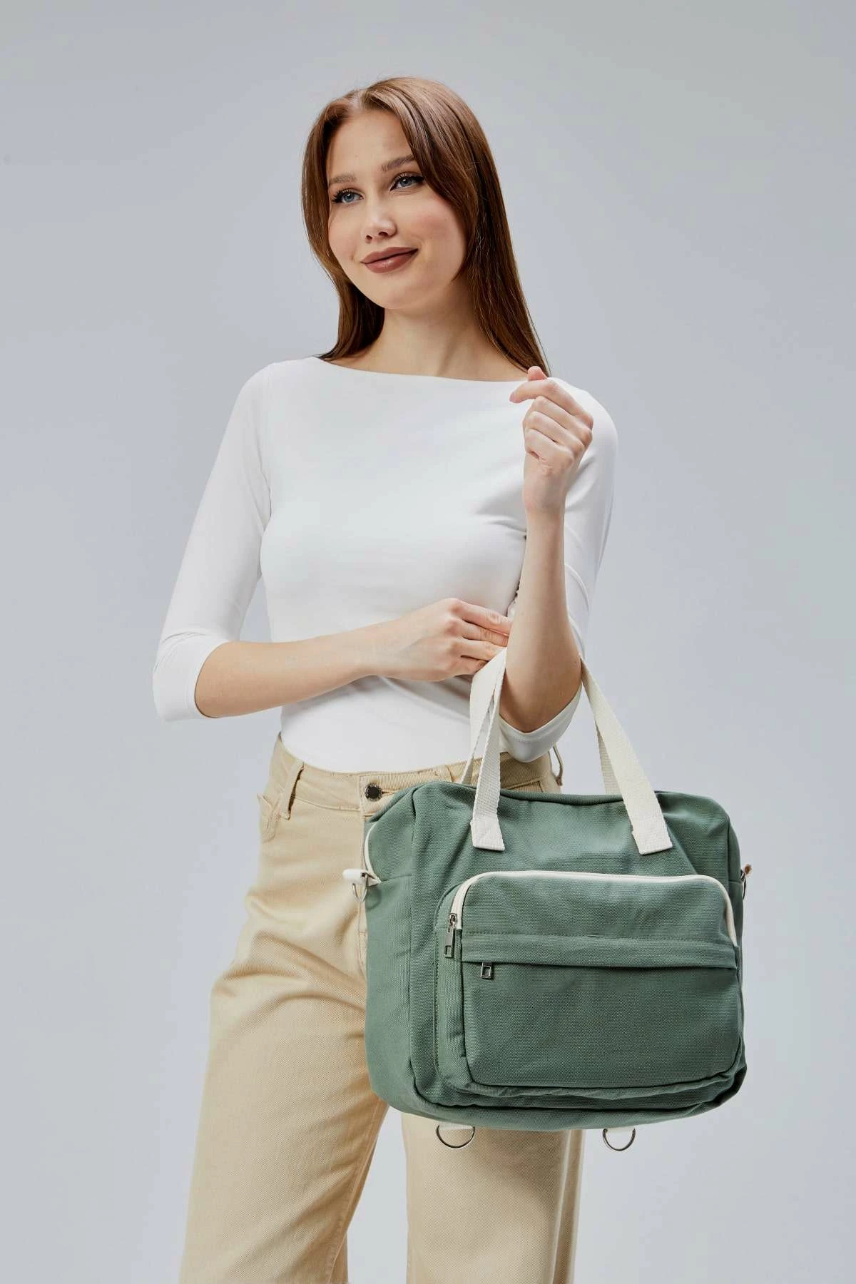 Çantë tote Zoozie Bags, e gjelbër, 33x30x10cm