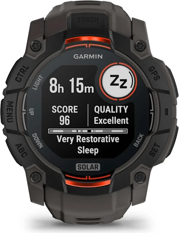 Smartwatch Garmin Instinct® 3 Solar, Black with Charcoal Silicone Strap, 50 mm