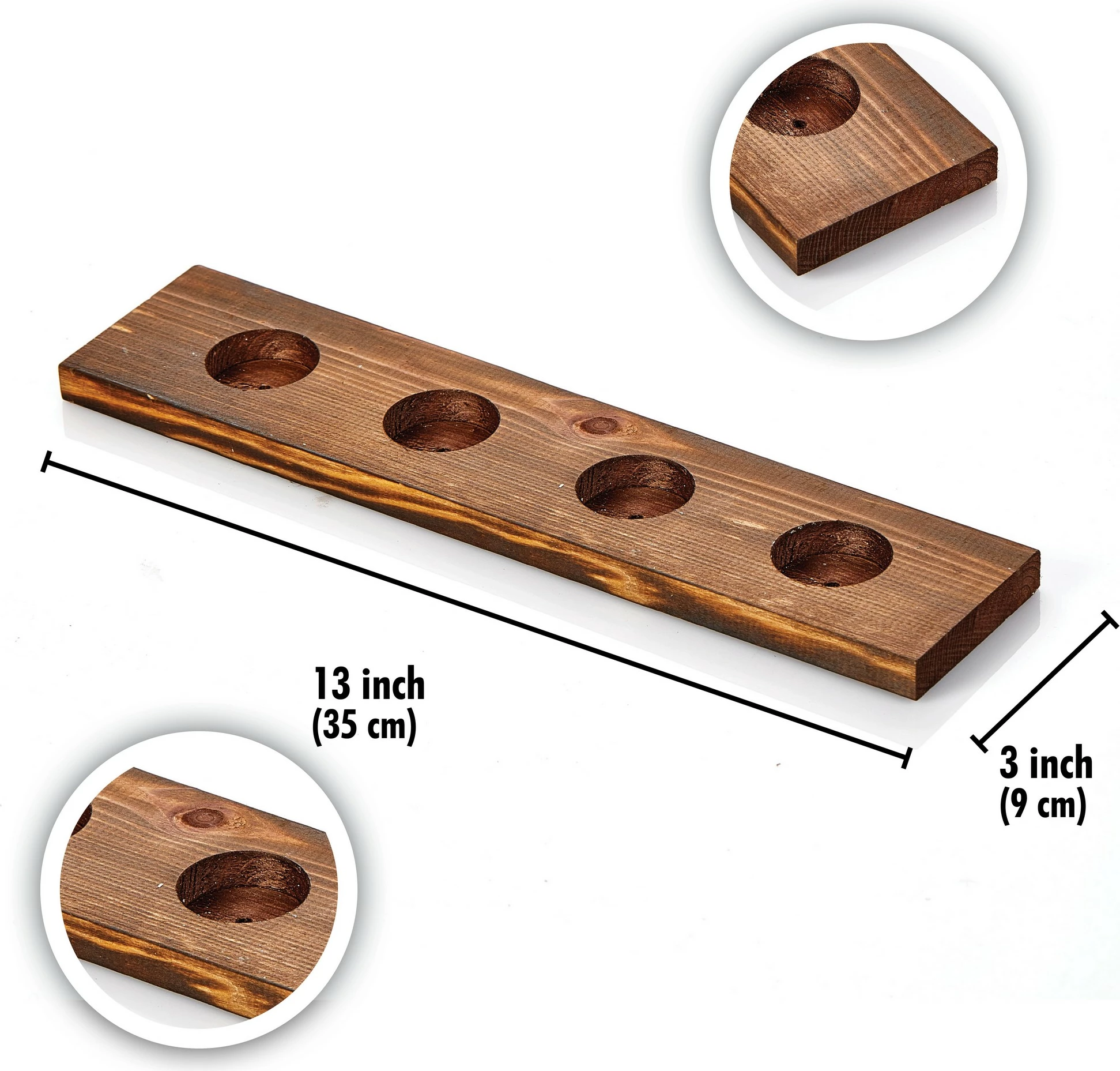 Mbajtëse druri për qirinj të vegjël, dizajn Aberto, ngjyrë kafe, 35x9cm