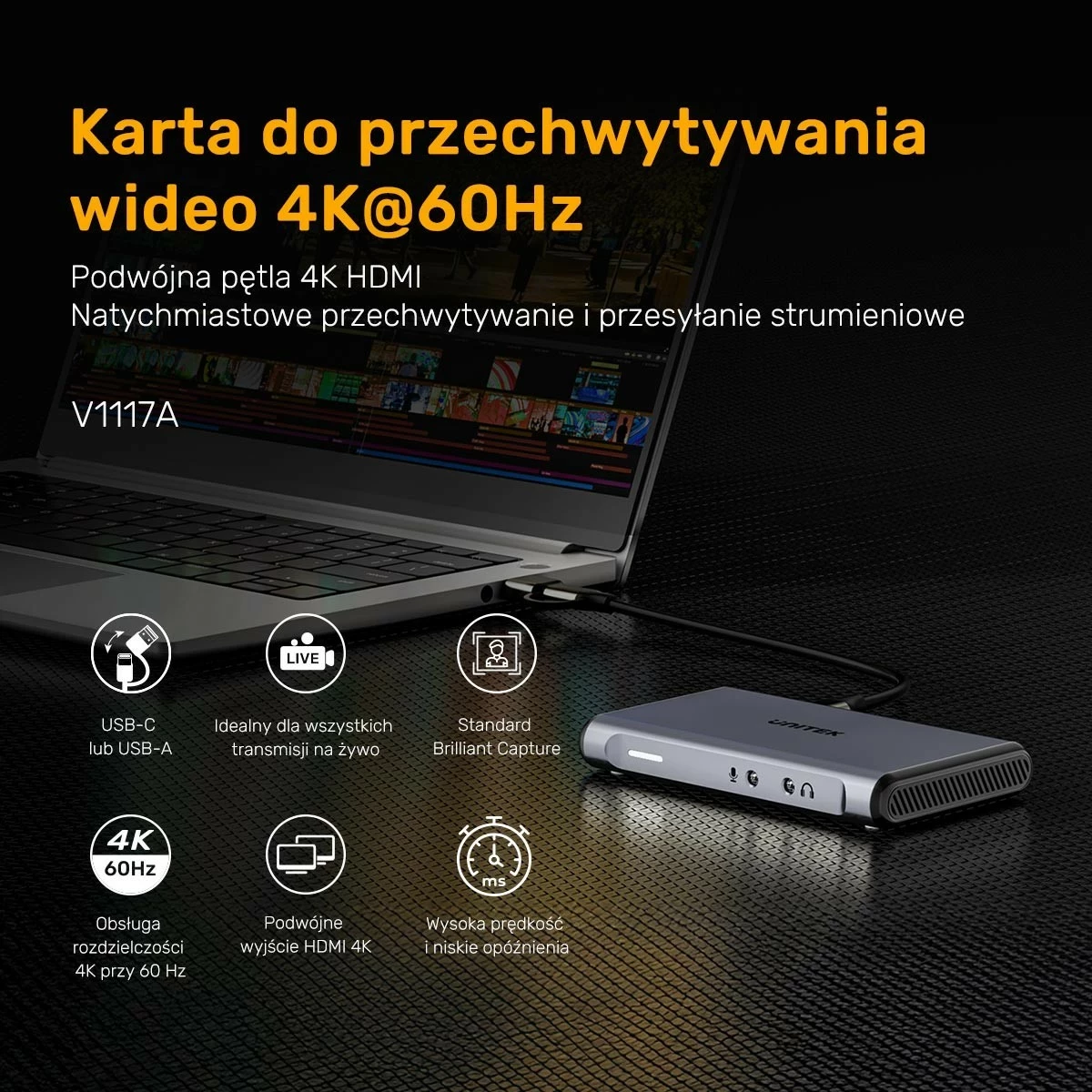 Kartelë kapje video Unitek 4K@60Hz, ngjyrë gri