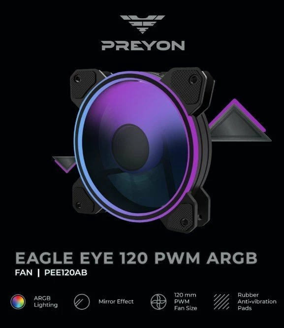 Ventilator PC PREYON Eagle Eye 120 PEE1201B 120 mm PWM ARGB, i zi