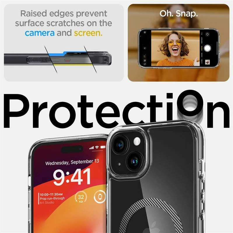 Mbështjellës Spigen Ultra Hybrid MagSafe për iPhone 15 Plus, Transparent/Gri (carbon)