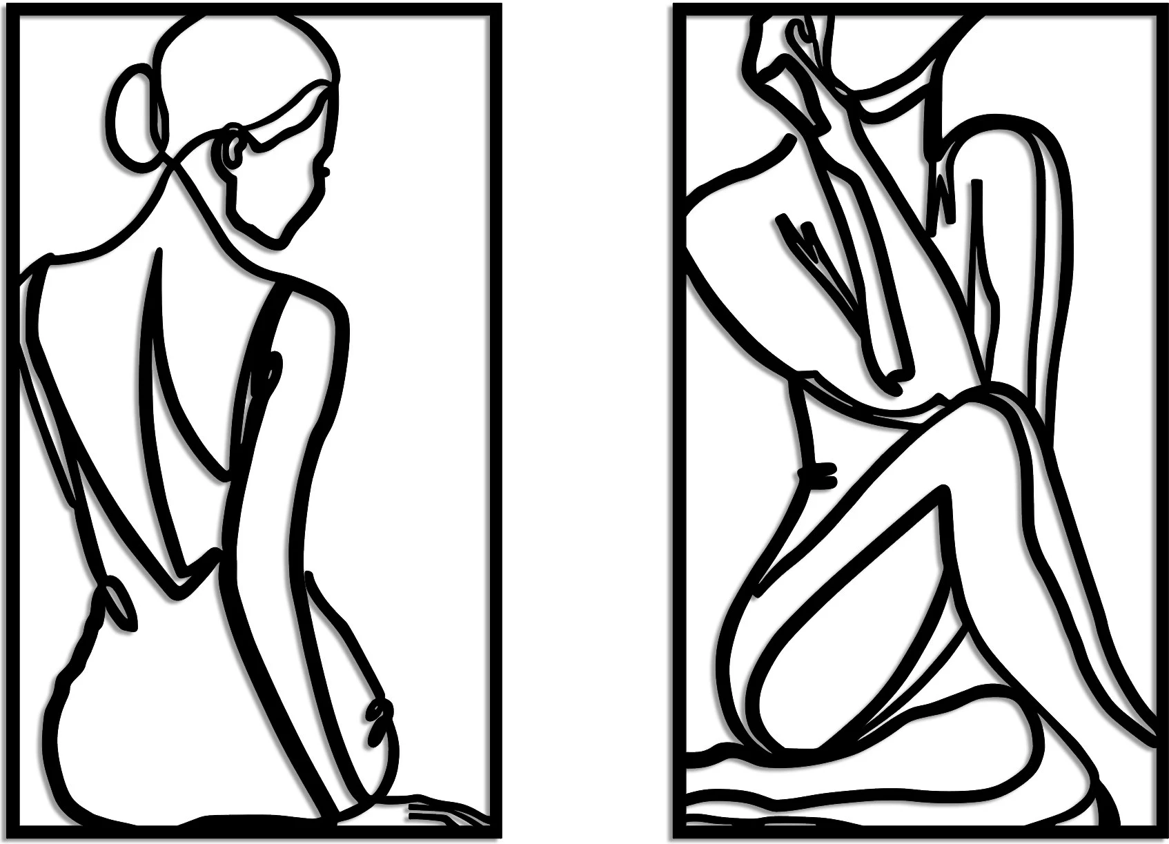 Aksesor dekorativ metalik për mur, trup femre minimalist, 2 copë