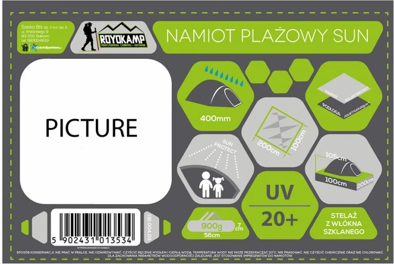 Çadër Plazhi Royokamp Sun 200x100x105, Blu