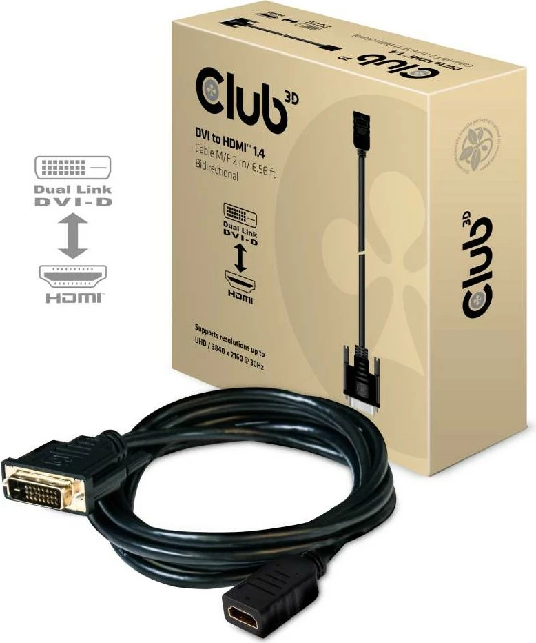 Kabllo Club3D DVI në HDMI 1.4, 2m, 4K30Hz, e zezë