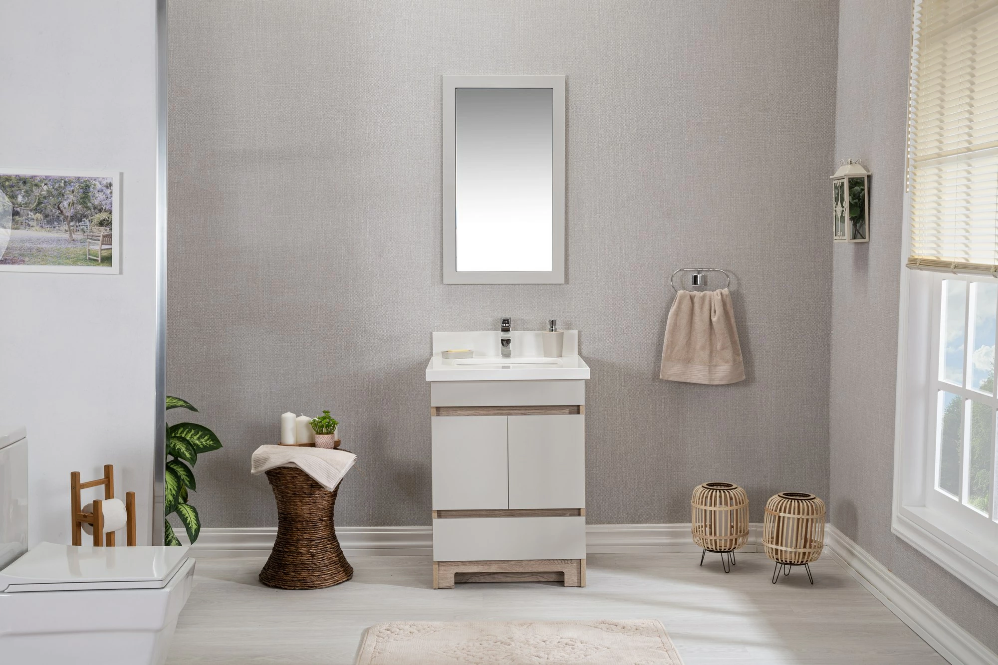 Set mobiljesh për banjo (2 copë), Skye Decor, Echo 24, ngjyrë lisi