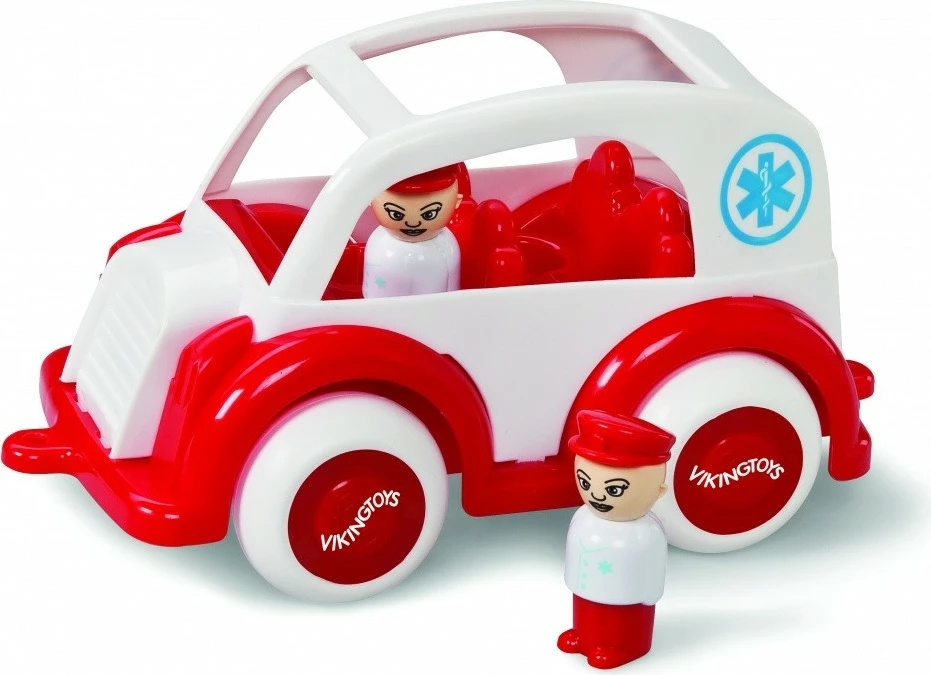 Ambulancë lodër Dante Viking Toys Jumbo me 2 figura, 25 cm, e kuqe/e bardhë