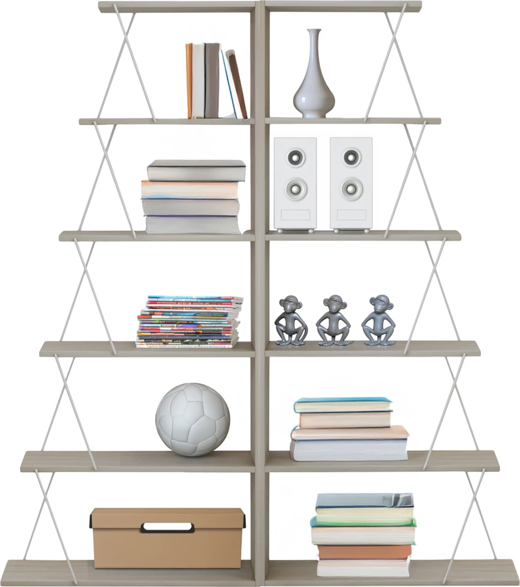 Raft librash 2 copë set, ngjyrë sonama, shufra metali të bardha, FH11772.11, 65x24x146 cm