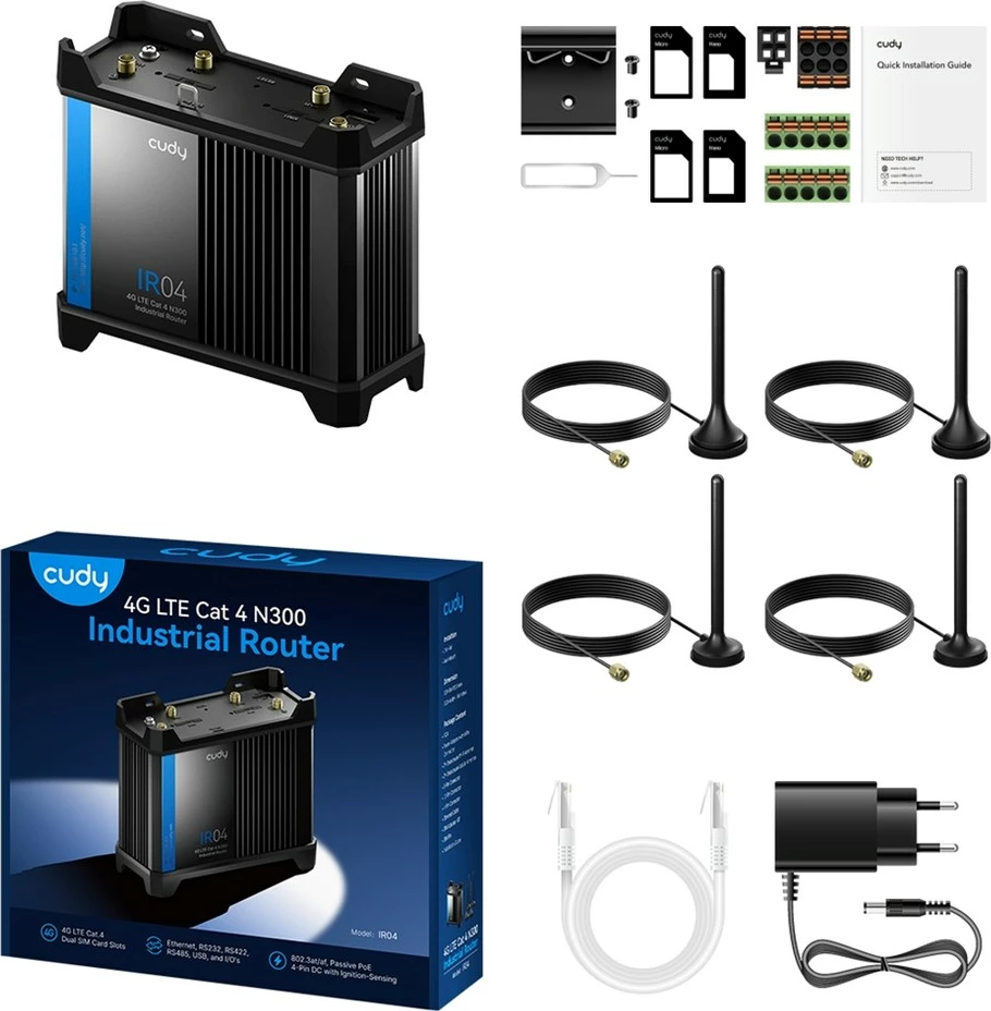 Kasë router CUDY IR04_EU, 4G LTE, Wi-Fi 4, Industriale, E zezë