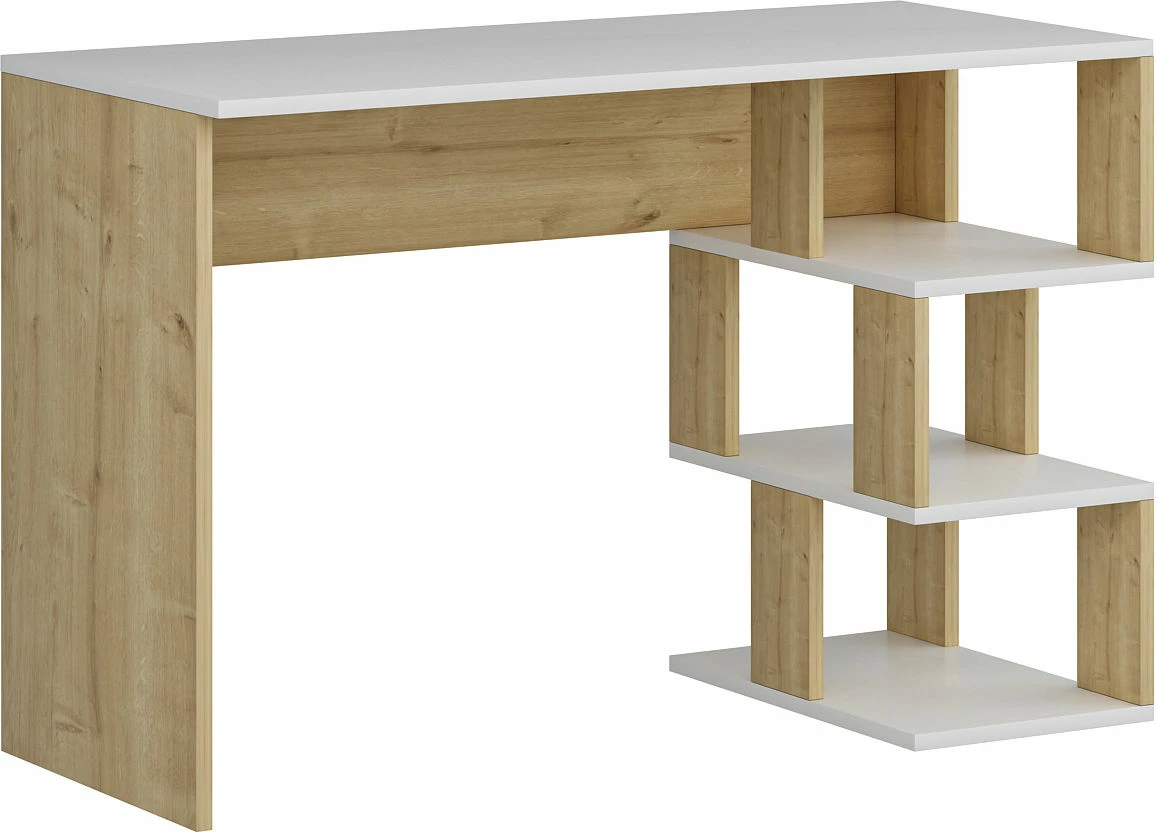 Tavolinë pune Hanah Home, Dardanos, e bardhë dhe lisi safir