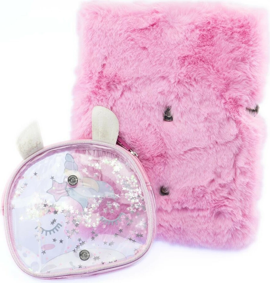 Planifikues maxi Nice me unikorn, me çantë kozmetike të ndashme, 3 stilolapsa, rozë