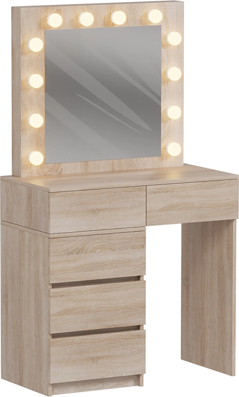 Tavolinë grimi me drita LED dhe sirtarë, BEYON FH2500.01, melaminë, ngjyrë sonama, 80x40x140H cm