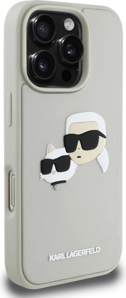 Mbështjellës Karl Lagerfeld HC 3D Rubber Double Heads për iPhone 16 Pro Max, Bezhe