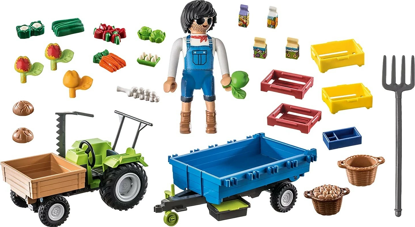 Set lodrash Playmobil Country 71249, traktor me rimorkio dhe aksesorë, 42 pjesë
