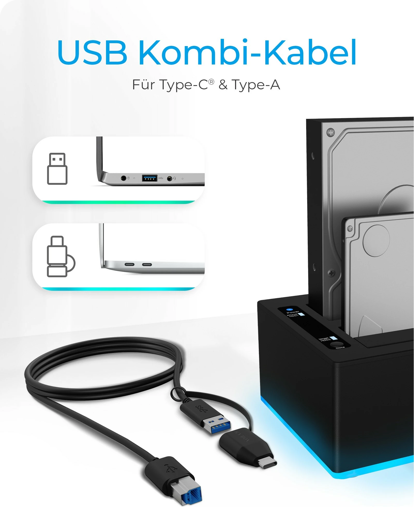 Stacion klonimi ICY BOX IB-127CL-U3, HDD, Serial ATA, 18 TB, USB 3.2, E zezë