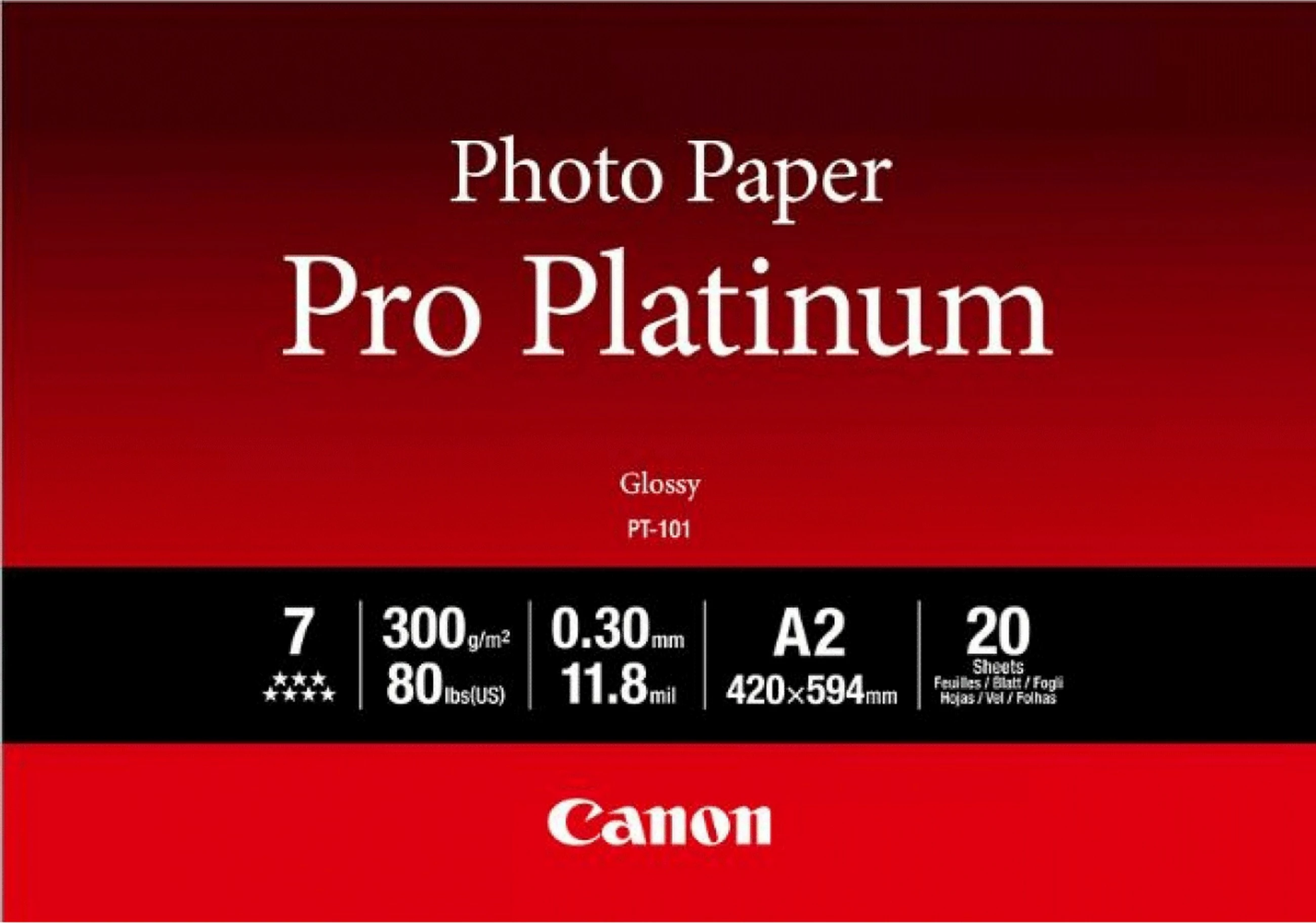 Letër fotografike Canon Pro Platinum PT-101, high-gloss, A2, 20 fletë, e bardhë