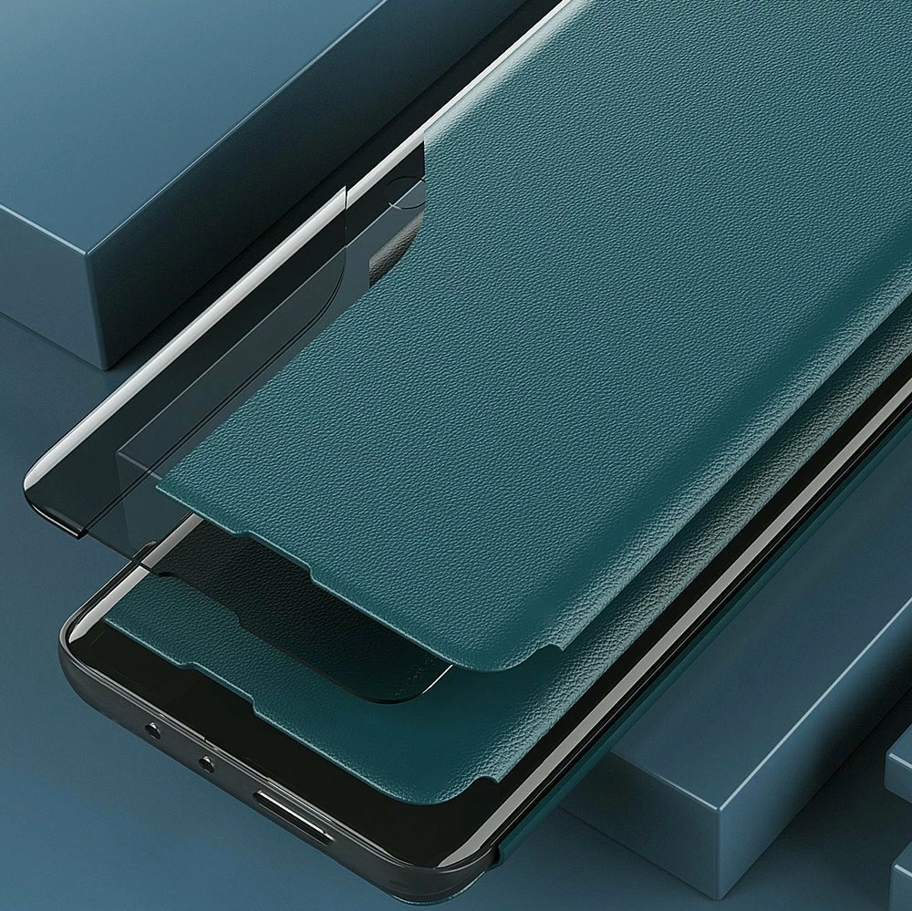 Mbështjellës Hurtel Eco Leather View Case për Samsung Galaxy A02s EU, me kapak dhe qëndrim, i zi
