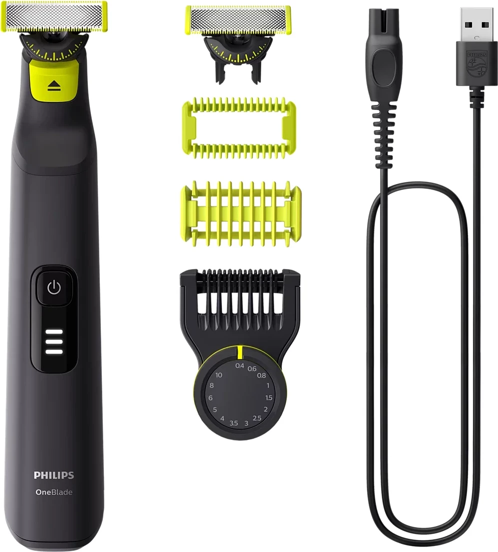 Makinë rroje Philips OneBlade Pro 360 QP6542/15 Face & Body, 3-në-1, krehër preciz 14 nivele 0.4–10 mm, 90 min, përdorim i lagësht dhe i thatë, karikim USB-A, e zezë