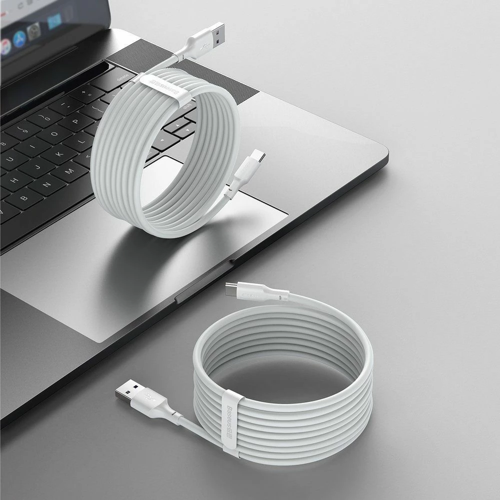 Kabllo USB Baseus Wisdom TZCATZJ-02 USB-A në USB-C, 1.5 m, 5A, USB 2.0, set 2 copë, e bardhë