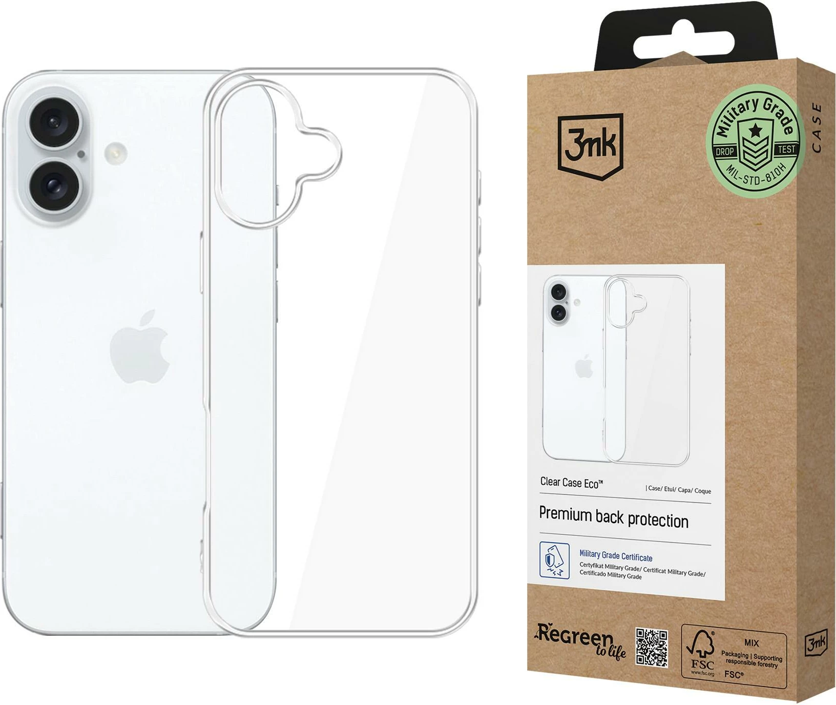 Mbështjellës 3mk Clear Case Eco për iPhone 16, Transparent