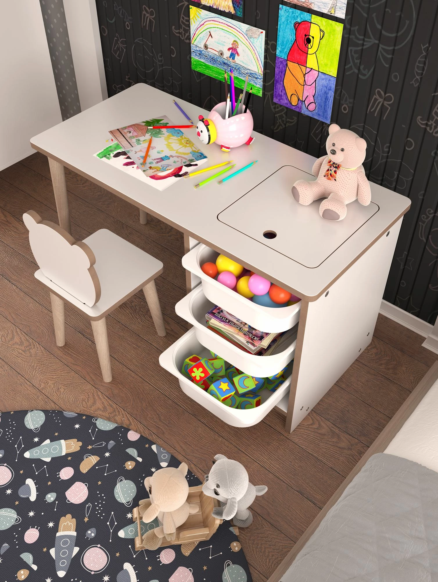 Set tavoline me karrige për fëmijë, Hanah Home, Soho, e bardhë