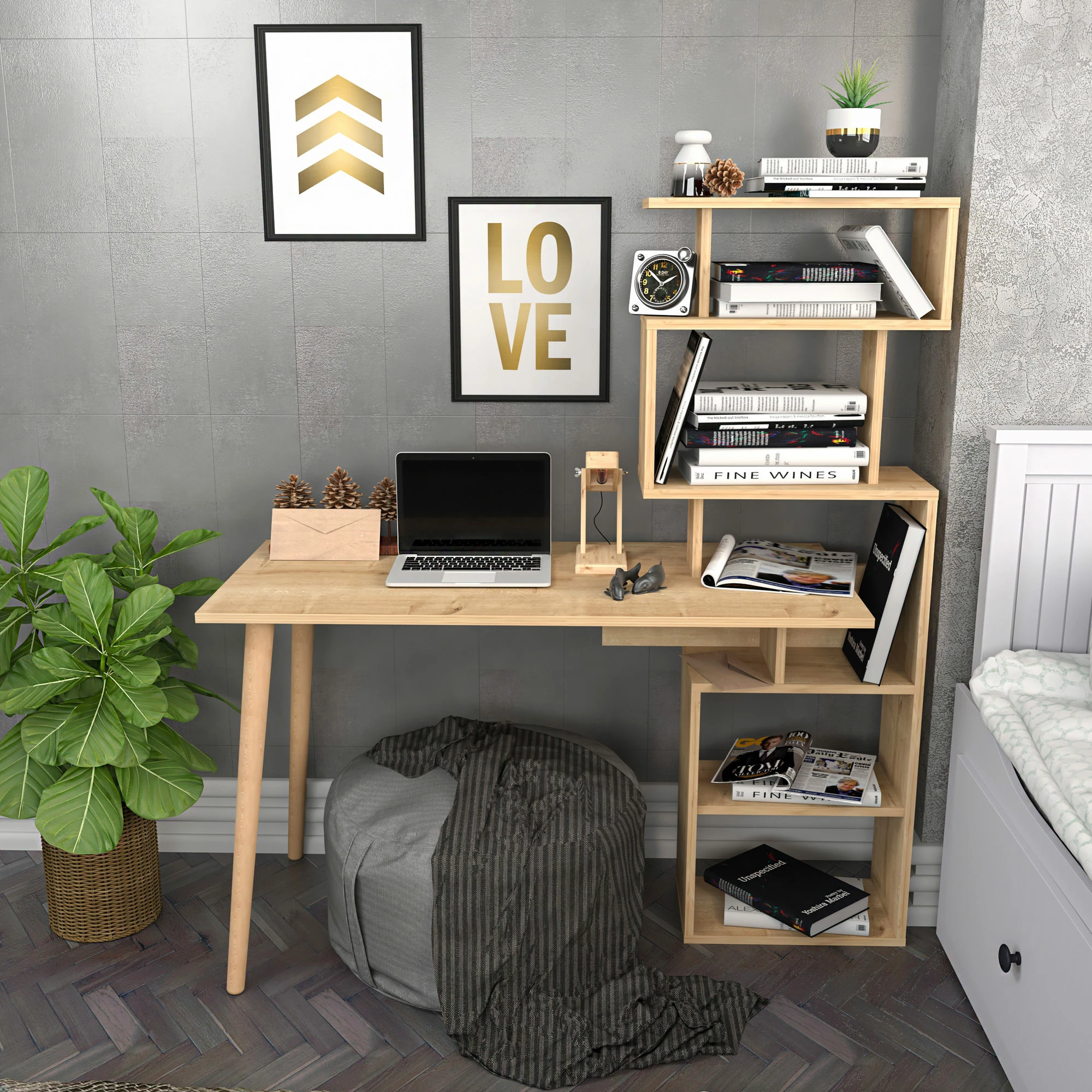 Tavolinë pune për studim, ngjyrë lisi, Hanah Home, Vina
