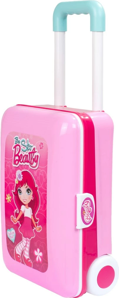 set tualeti fëmijësh 2-në-1 në valixhe, BABY MIX, me pasqyrë me dritë e tingull, aksesorë lojë, rozë