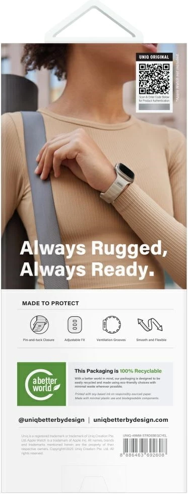 Rrip gome për Apple Watch UNIQ Stride De Rubber, 44/45/46/49mm, Bezhë