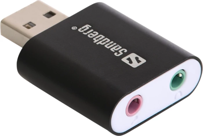 Adapter audio USB SANDBERG USB to Sound Link 133-33, 2x 3.5mm (mikrofon + kufje/altoparlant), zi/bardhë, set 1 copë