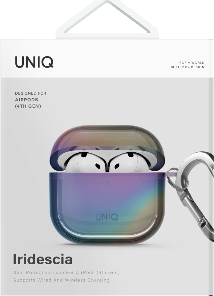 Mbështjellës UNIQ Iridescia për AirPods 4 me karabiner, Multikolor