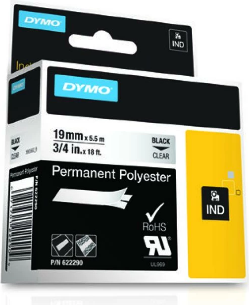 Shirit etiketimi, Dymo, RhinoPRO Permanent Polyester 622290, 12 mm x 5.5 m, ngjitje e përhershme, Black Metallic