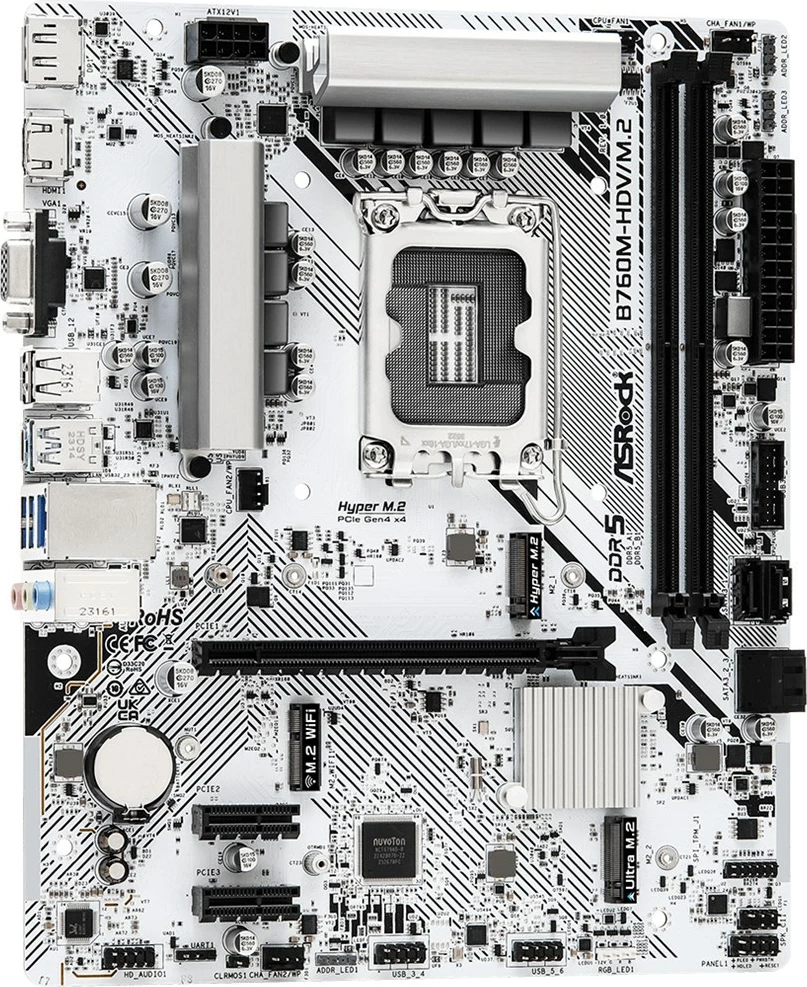 Pllakë amë Asrock B760M-HDV/M.2, Socket LGA 1700, micro ATX, DDR5, Bardhë