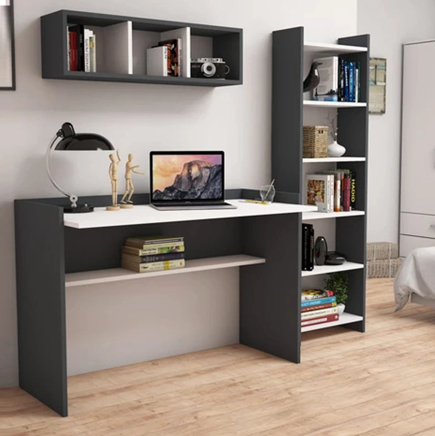 Set për zyre FH11776.13 3PCS melaminë në ngjyrë gri dhe të bardhë