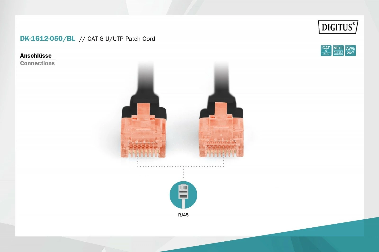 Kabllo rrjeti Digitus CAT 6, 5m, RJ45, e zezë