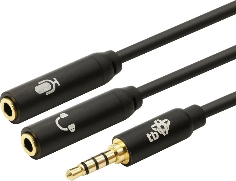 Adapter audio TB, AKTBXAJ0P2J030B, 3.5mm minijack mashkull në 2x 3.5mm minijack femër, 30cm, zi
