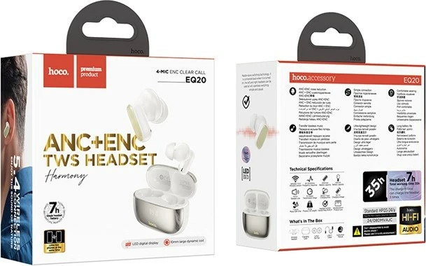 Kufje HOCO EQ20 Rhyme wireless in-ear, Bluetooth, për thirrje/muzikë, e bardhë