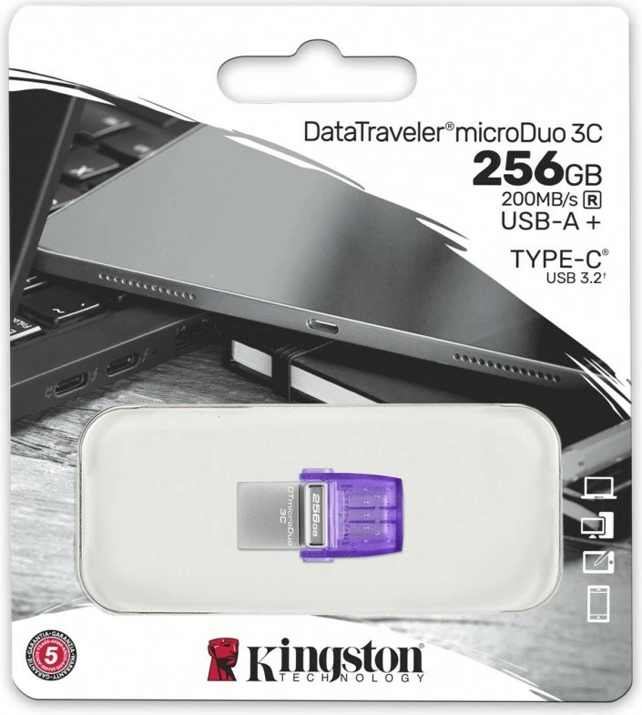 Pendrive Kingston DataTraveler MicroDuo 3C, 256GB, USB-A/USB-C, Gri/Vjollcë