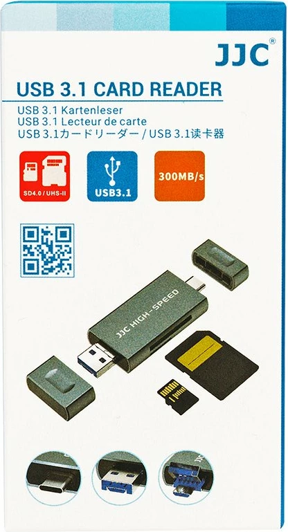 Lexues kartele memorjeje JJC CR-UTC4AC USB 3.1 300MB/s USB-C/USB-A dual slot SD/microSD, gri