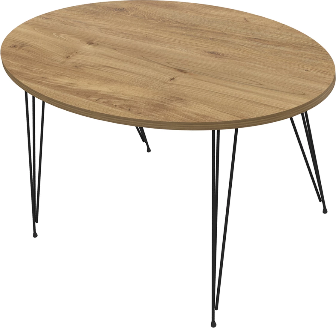 Tavolinë kafeje ovale, ngjyrë druri natyral, këmbë metali të zeza, GRANIT FH18177.04, 90x50x42 cm