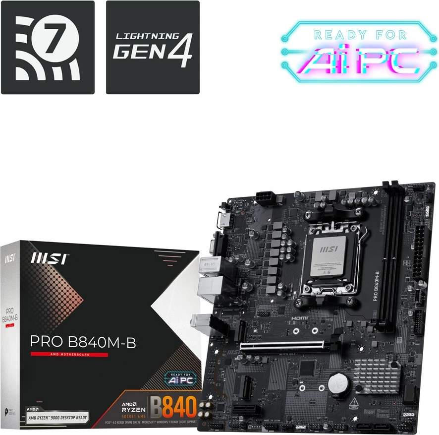 Pllakë amë MSI PRO B840M-B, Socket AM5, micro ATX, E zezë